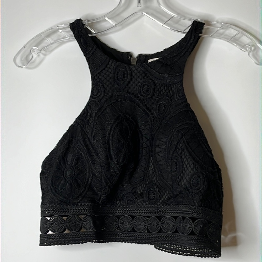Rumor Boutique Womens Top Lace Lacy Sleeveless Zipper Black M MEDIUM